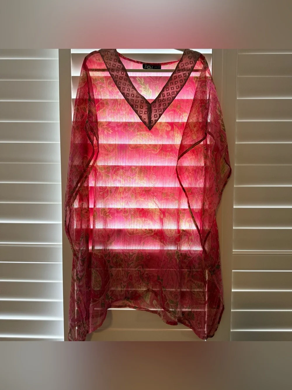 Boho Sheer Paisley Cover-Up Tunic Pink Metallic Lurex Free Size Made in India